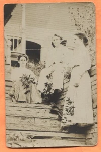 3 Women on Steps ID'd circa 1910s Real Photo Postcard Names on back - Picture 1 of 3