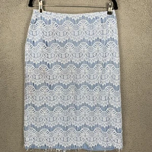 Preston & York Midi Skirt Size 8 Baby Blue Lace Overlay White Crochet Lined - Picture 1 of 10