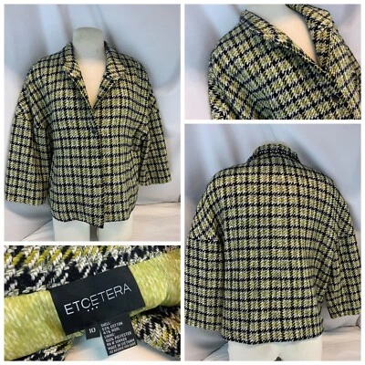 Chaqueta Blazer Etcetera Talla 10 Negro Dorado Cuadros Algodón Lana 3 Broches YGI A1-73 Foto 1 de 4