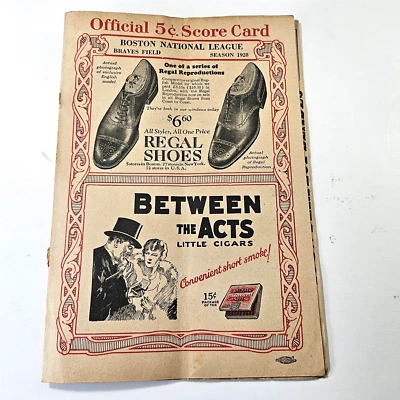 Clean 1928 Boston Braves VS Cincinnati Program Scorecard Hornsby Scored - Image 1 of 4