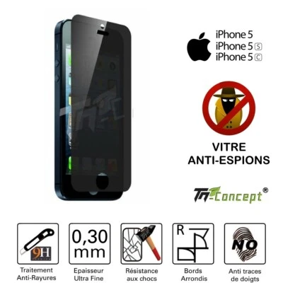 Apple iPhone 5 / 5C / 5S / SE - Vitre  de Protection Anti-Espions - TM Concept® - Photo 1/4