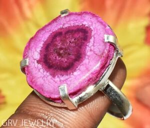 Pink Solar Quartz Gemstone Ethnic Ring 925 Silver Plated Us Size 8" R015-F112