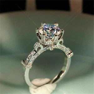 2.00 Ct Round Cut Simulated Diamond VVS1/D Engagement Ring 14k White Gold Finish - Picture 1 of 8