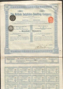 Titre 10 actions: THE BRITISH SULPHIDES-SMELTHING CY (ROYAUME-UNI) (W) - Picture 1 of 1