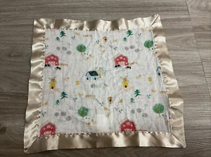 Loulou Lollipop Muslin Security Blanket Lovey Satin Trim Farm Animals Barn Cows - Picture 1 of 5