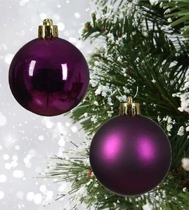 12 Violet Purple Shatterproof Christmas Tree Baubles Hanging Decorations 6cm - Picture 1 of 4