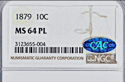 1879 NGC MS64 Prooflike CAC 14,000 Minted - Smallest 1874-Now 10C ✅ Seated Dime - Image 1 of 4
