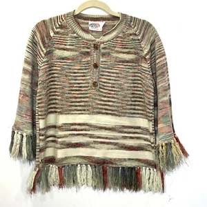 Vtg Boho Southwestern Poncho Women Large Sweater Fringe Tribal Country Aztec 80s - Picture 1 of 8