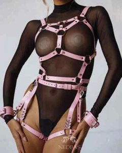 Juego de arnés, puños y esposas para los muslos - accesorios de cuero - moda BDSM - Imagen 1 de 12