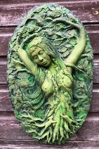 Göttin grüne Dame oval heidnisch Wandrelief STEIN Haus Garten Ornament 20"/51cmH - Bild 1 von 9