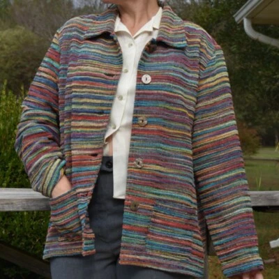 Drapers & Damons Tapicería Texturizada Chaqueta Camisa Mujer Talla L Rayas Arco Iris Foto 1 de 4