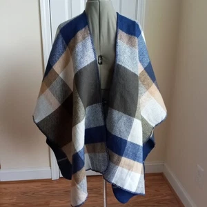 Liz Claiborne olivgrün Schal blau hellbraun Damen Halstuch Decke Herbst Winter - Bild 1 von 17