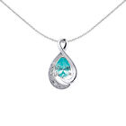 Silver Jewelco London Light Blue Pear CZ Tear of Joy Pendant Necklace 18 inch