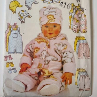 UNCUT Vtg Infant Baby Jacket Overall Pants Hat Sewing Pattern Butterick 5713 - Image 1 of 4