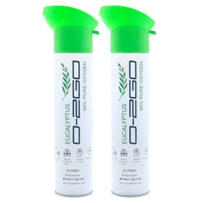 O2GO 10Litre Oxygen can with Face Cap Eucalyptus Pure Breathing oxygen x2 10lcan