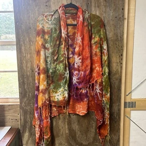 Large Tie Dye Wrap Cape Shawl Cloth Fringe Hippy Sun Stars - Picture 1 of 5