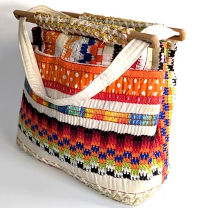 Vintage Toby Weston Tapestry Handbag Purse Shoulder Bag Rainbow Aztec Multicolor - Picture 1 of 8