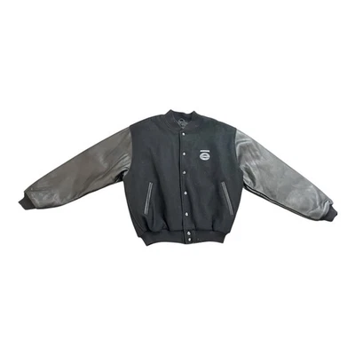 Golden Bear Wool & Leather Varsity Bomber Jacket Black Front And Back Hit Size L - Image 1 of 4