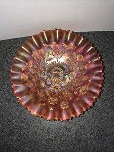Electric Pastel Northwood Carnival Glass Reddish orange Good Luck Pie Crust Edge - Picture 1 of 10