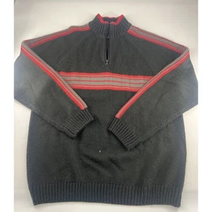 Vtg Fusion Sweater Mens Large Black Red Gray 1/4 Zip Pullover Work Career Knit - Picture 1 of 9