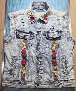 Smoke Rise Denim Set XL Vest & 36x34 Jeans Light Wash Distressed Rose - Picture 1 of 18