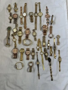 Lot 38 Women's Gold Tone Watches Including Michael Kors Guess Pulsar Gruen Elgin - Picture 1 of 19