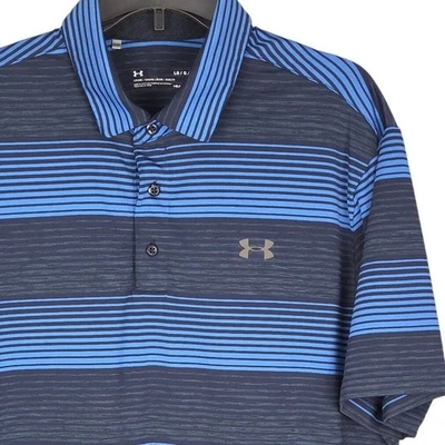 Camisa polo de golf Under Armour HeatGear a rayas para hombre, azul, talla grande, suelta Foto 1 de 4