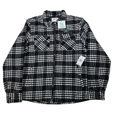 Sovereign Code Shirt Jacket Mens Medium Black White Plaid Quilted Lined Zip NEW - Image 1 of 4