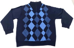 Bachrach Merino Wool Blend Blue Diamond Pattern 1/4 Zip Sweater~Men's XL~Italy - Picture 1 of 18