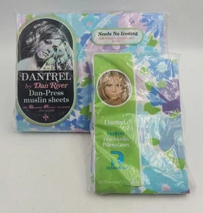 Vintage Dan River Dantrel Double Sheet Pillowcases Floral Mod Groovy Fabric - Picture 1 of 12