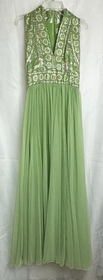 Maxi Vestido Vintage Años 70 Verde Gasa En Capas con Cuello en V, Talla Por Medidas Foto 1 de 4