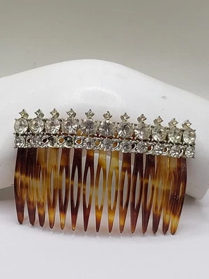 Vintage 1940s 50s NON-INFLAM Rhinestone Tortoise Celluloid Hair Comb Handmade - Image 1 of 4