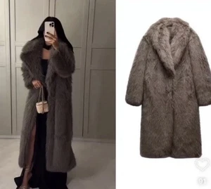 ZARA LONG FAUX FUR COAT TAUPE GREY NEW FW24/25 SIZE M REF. 6318/243 - Picture 1 of 5