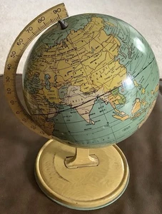De colección 9” World Globe Stand Lata Litografía Giratoria J Chein EE. UU. (64ia) - Imagen 1 de 8
