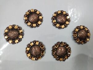 Set Of 6 Antique Round With Square Stone Concho For Western Horse Saddle F/S