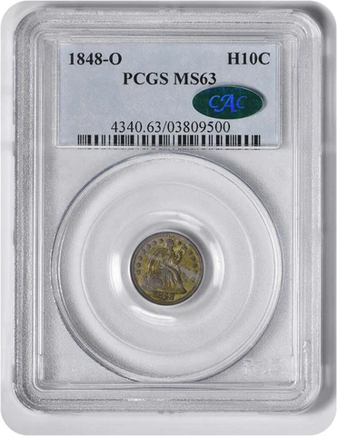 1848-O Liberty Seated Silver Half Dime MS63 PCGS (CAC) Cover