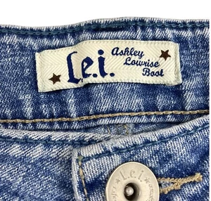Pantalones de mezclilla LEI ASHLEY Lowrise corte bota juniors talla 3 bordados 5 bolsillos elásticos BONITOS - Imagen 1 de 19