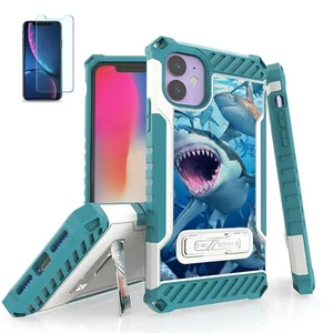 Funda protectora militar a prueba de golpes Deadly Sharks + vidrio templado para modelo iPhone - Imagen 1 de 10