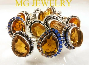 100 PCs Lot Natural Citrine Gemstone .925 Sterling Silver Overlay Rings  - Picture 1 of 4