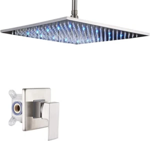 Bathroom One-way Mixer Kit Wall Mounted 16-inch Rainfall Shower Head Set & valve - Picture 1 of 4