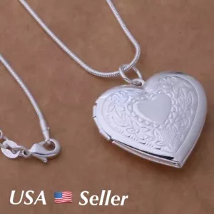 Collana Ciondolo Foto Ciondolo Cuore Placcato Argento Sterling 925 18" + Borsa Regalo - Foto 1 di 6