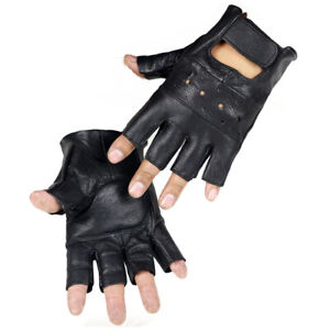 Men's Leather Half Finger Gloves Fingerless for Climbing Hiking Cycling Black