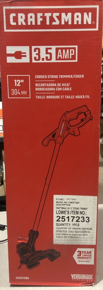 CRAFTSMAN 3.5AMP Corded 12” STRING TRIMMER/Edger CMEST900 NEW IN BOX - Image 1 of 1