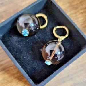 SHASHI Gold Plated Amber Glass Crystals Drop Hoops Earrings New - Picture 1 of 6