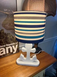 Anchor Table Lamp with Striped Lampshade ~ Unique Find! - Picture 1 of 8