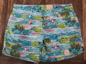 Girl's size 12 Tropical Scenic Print Cotton Shorts Sailboats Palms Ocean - Picture 1 of 5