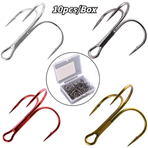Treble Fishing Hooks Barbed Fishhooks Triple Hooks Sea Tackle Strong Sharpened - Picture 1 of 16