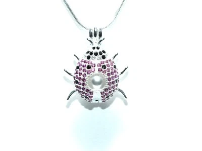 Серебро ручной работы божья коровка ожерелье жемчуг клетка подвеска - подарки для нее - Изображение 1 из 4