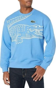 Lacoste Men's Crew Neck Loose Fit Croc Print Sweatshirt, Blue - Picture 1 of 3