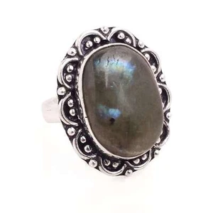 Labradorite Gemstone Silver Plated Handmade Jewelry Gift Adjustable Ring R-890 - Picture 1 of 1
